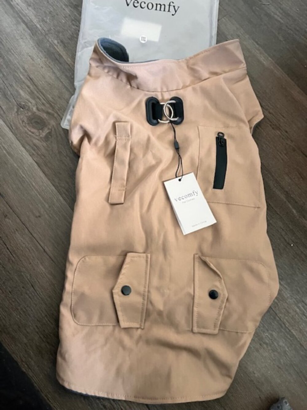 Vecomfy Warm Fleece Lining Dog Jacket Tan Size XXL